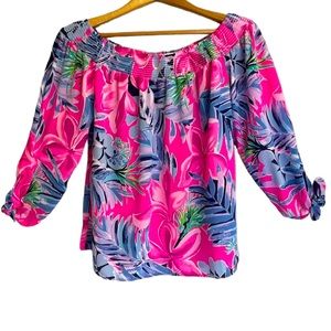 Lilly Pulitzer Shirt Womens XXS Maryellen Cockatoo Pink Off Shoulder Top